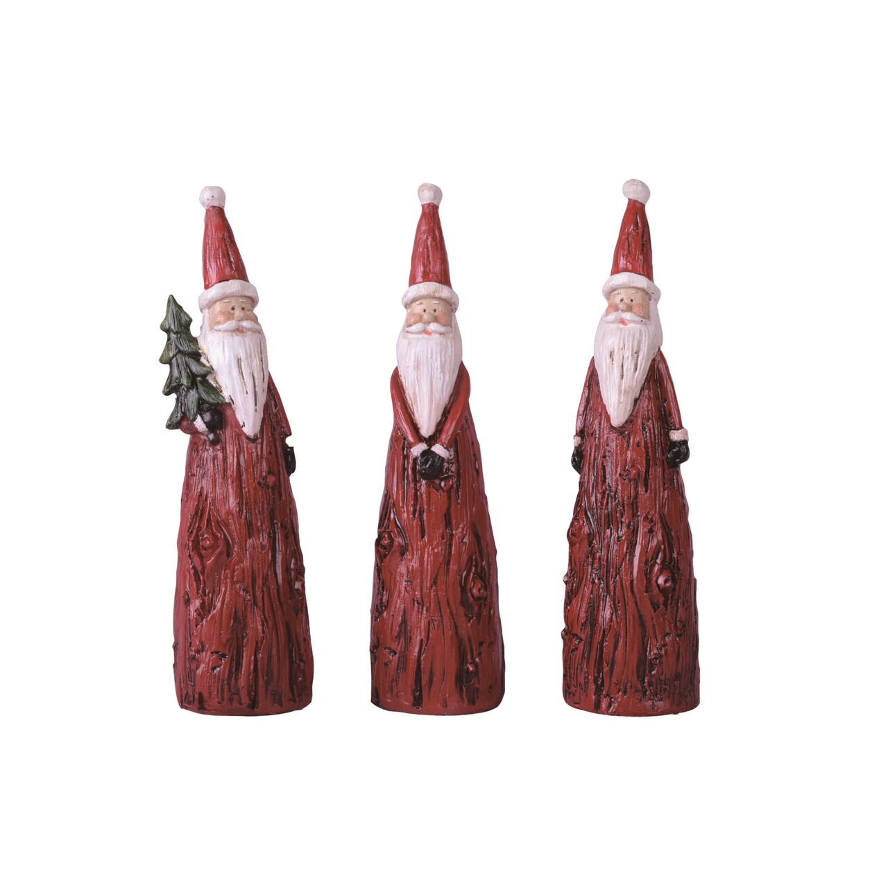Christmas Rustic Santa Wood Textured Polyresin Tabletop Figurine Decoration Small Set of 3, 7.0H inches
